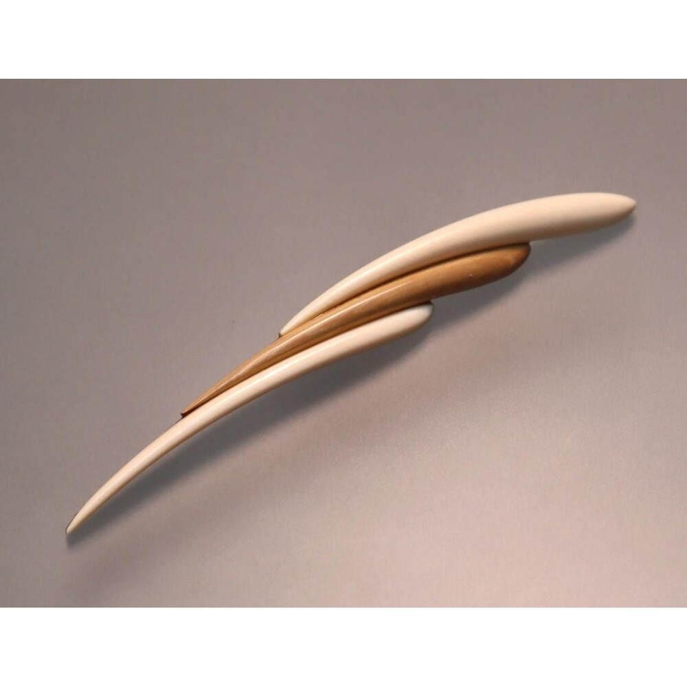 Vintage Celluloid & Wood Brooch Zephyr Pin